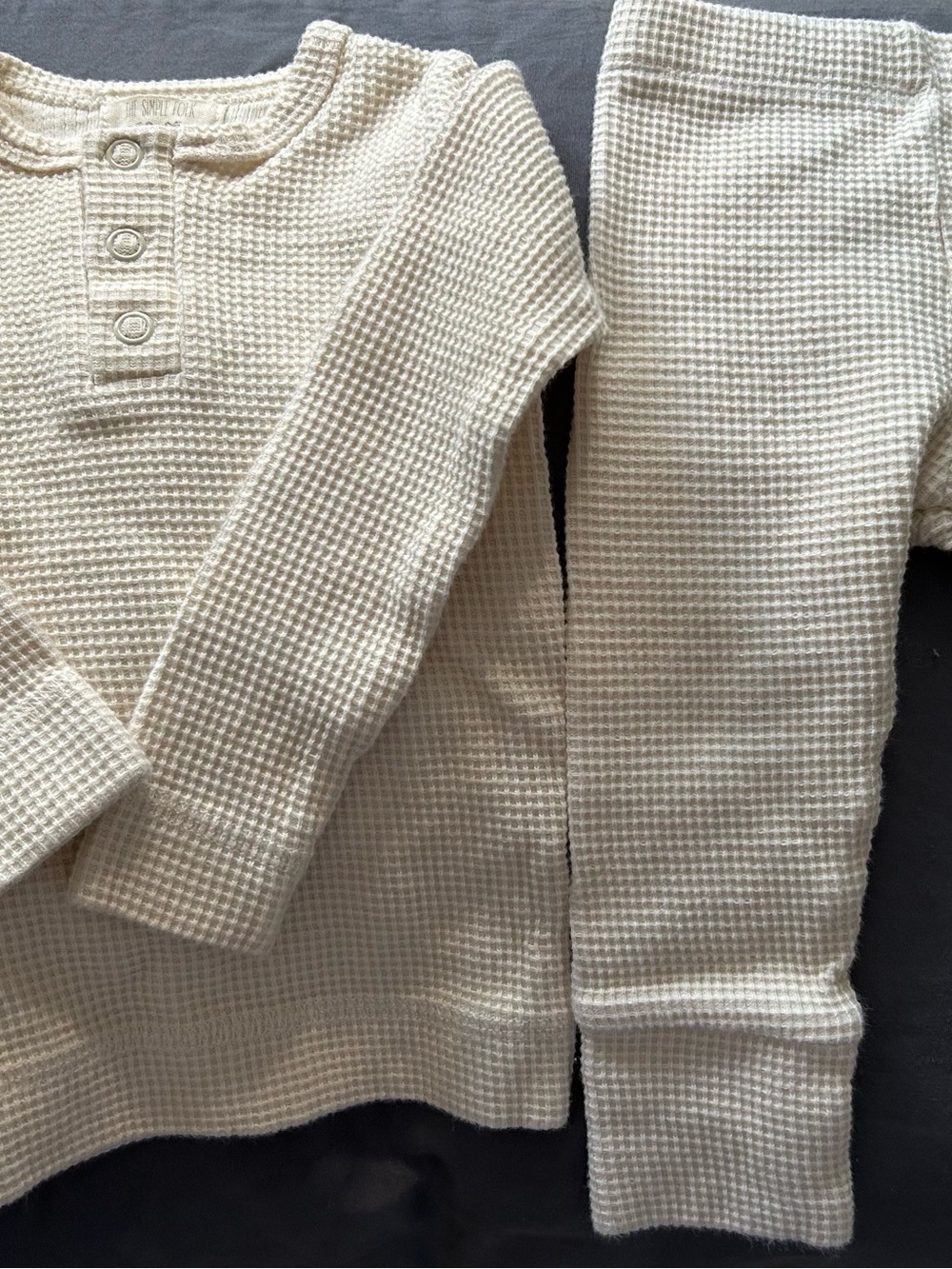 Kids Cream Waffle Henley Top & Pants Set - Cozy Neutral Loungewear